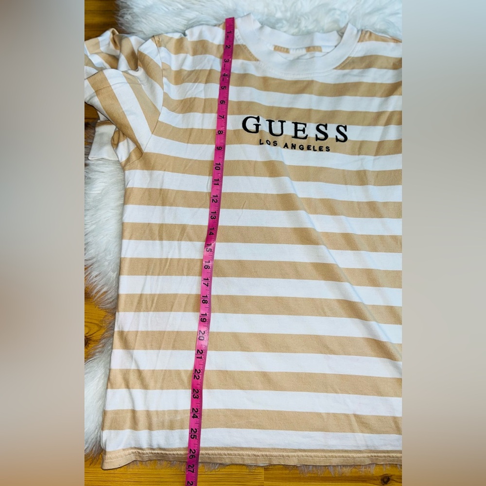 Guess Tan and White Striped Long Sleeved Shirt Men’s Size Small - Picture 8 of 9